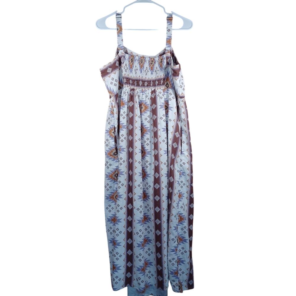 Sonoma Goods For Life Aztec Boho Maxi Dress Size XL Linen Blend Smocked - Picture 3 of 8